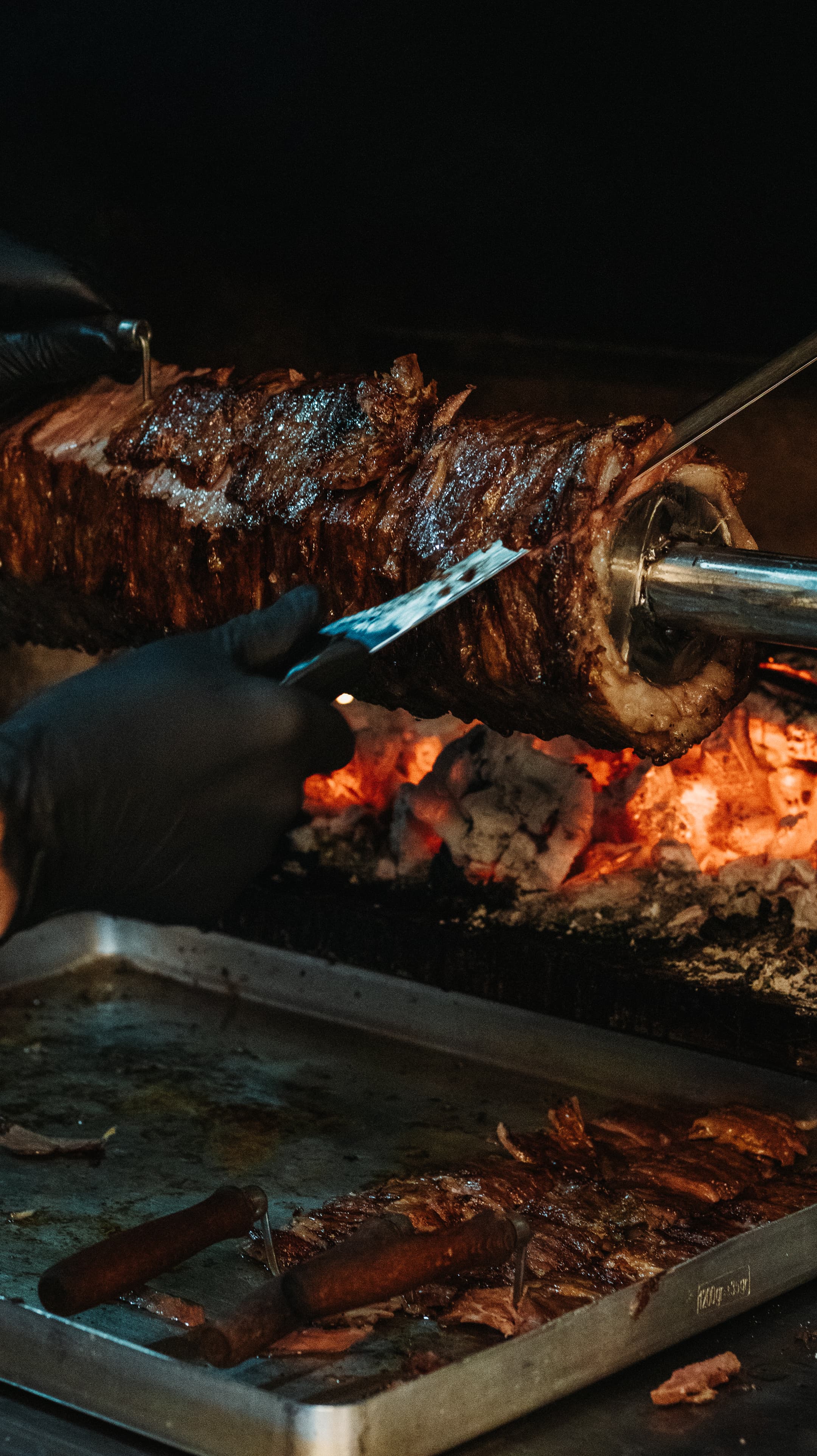 Close-up of the blade on the meat