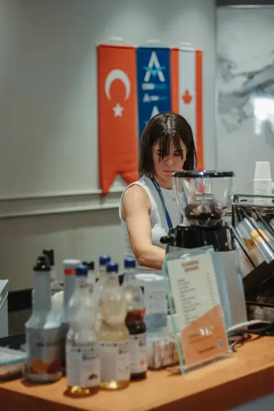 A guest photographed by the Turkish flag