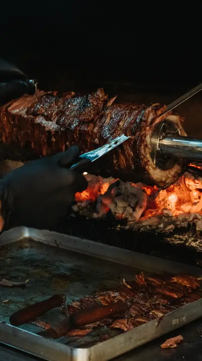 Close-up of the blade on the meat