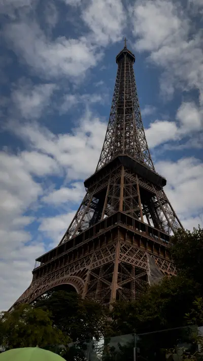 The Eiffel Tower seen from directly beneath