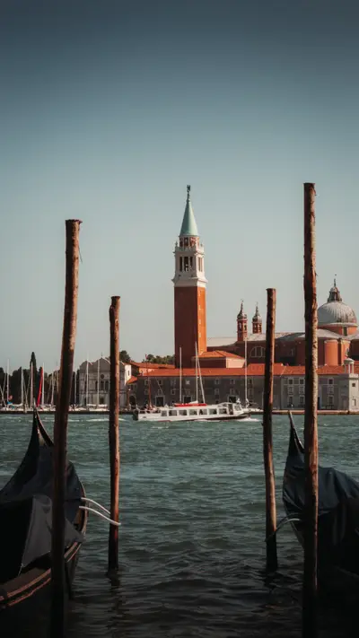 San Giorgio Maggiore seen across the water between mooring posts