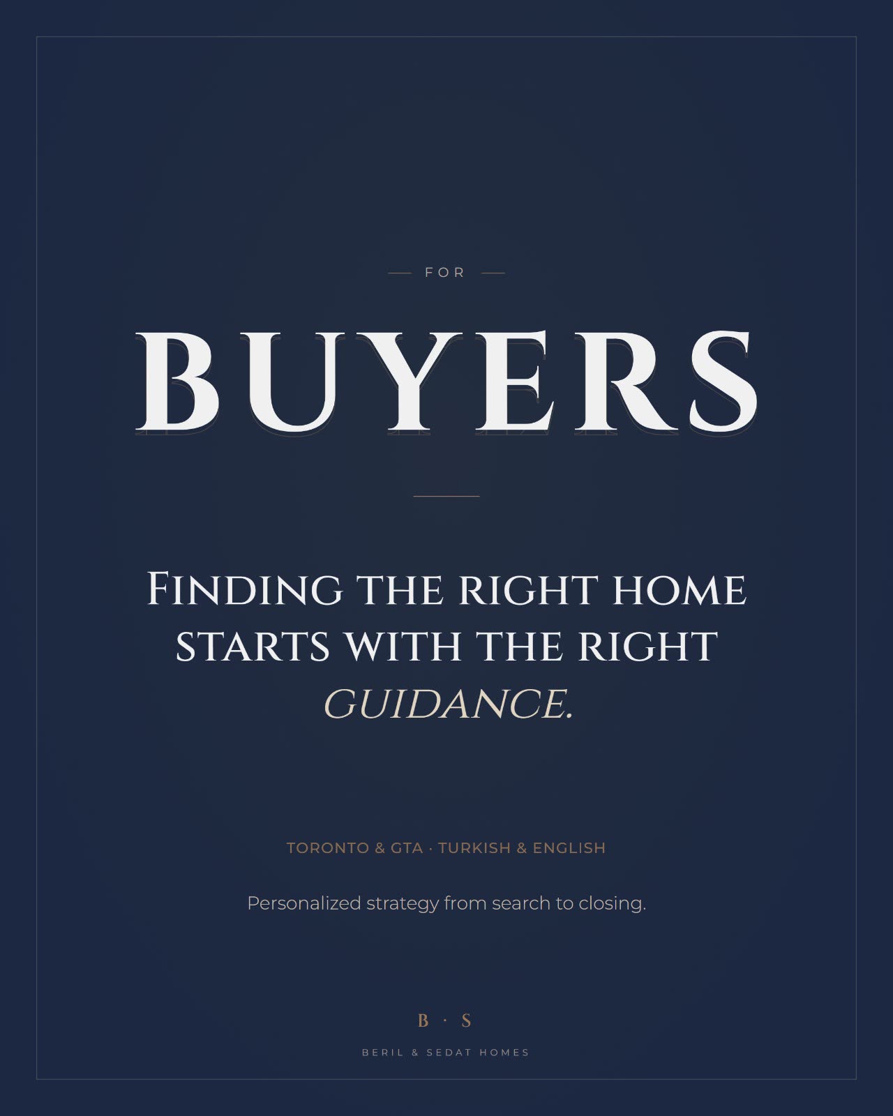 Navy pinned post reading Finding the right home starts with the right guidance