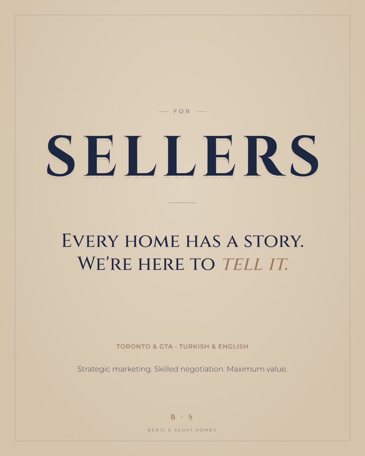 Warm limestone pinned post reading Every home has a story, we're here to tell it