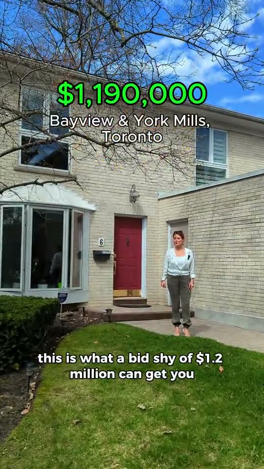 Beril walking up to a Bayview and York Mills house, asking price on screen