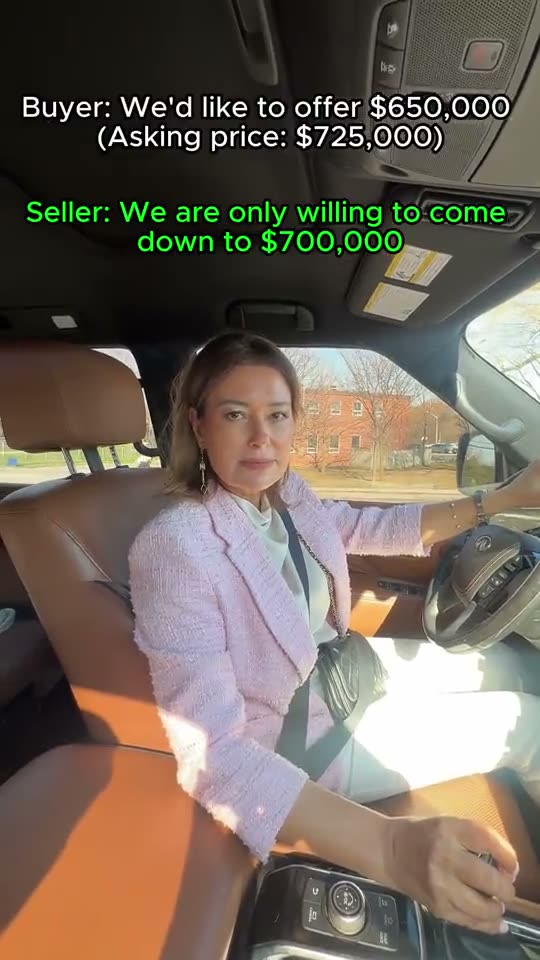 Beril in a car acting out an offer and counter-offer exchange