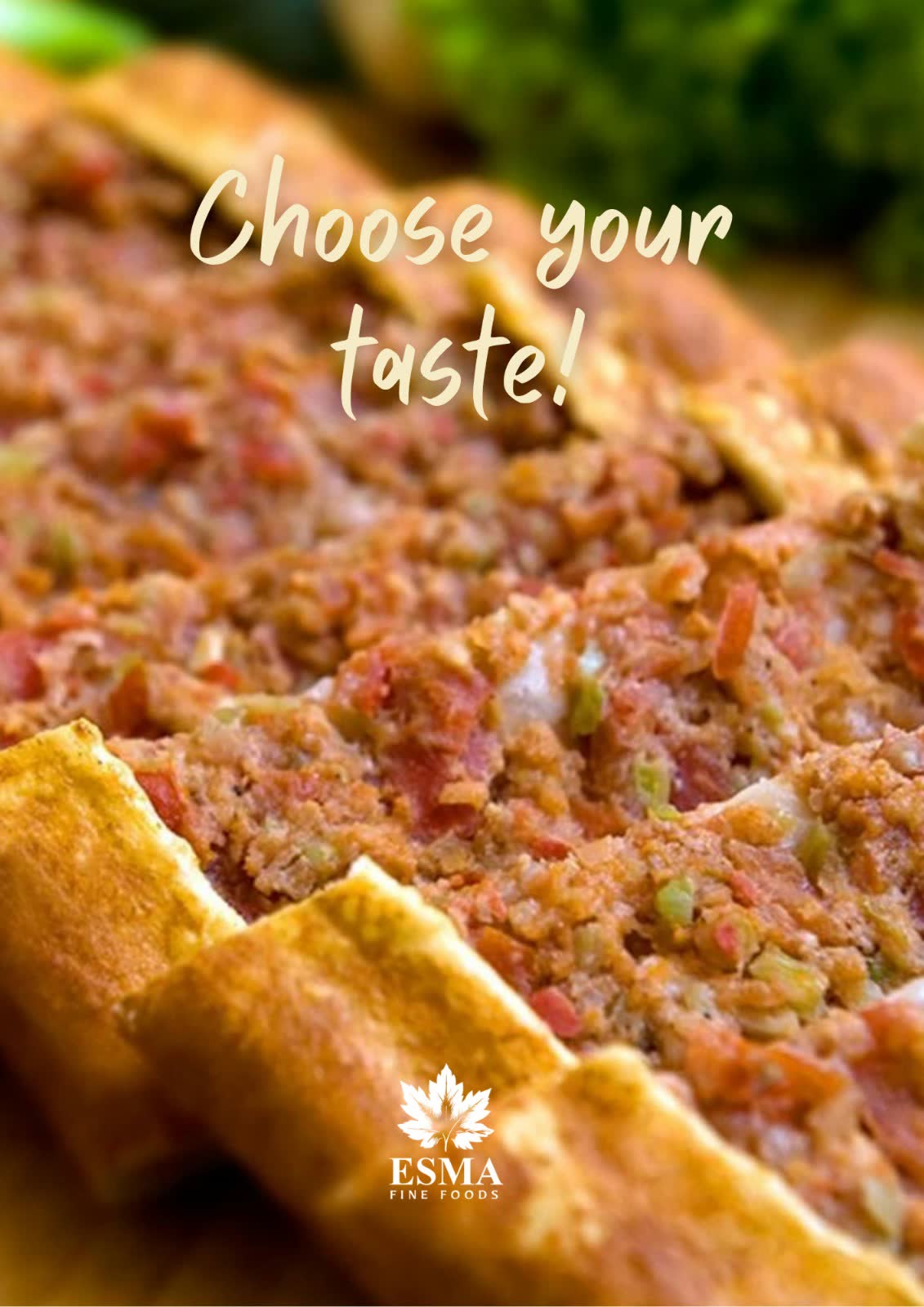 Close-up of a minced-meat pide with peppers, script headline over the top